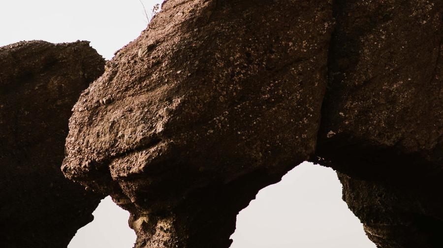 A man standing under hopewell rocks